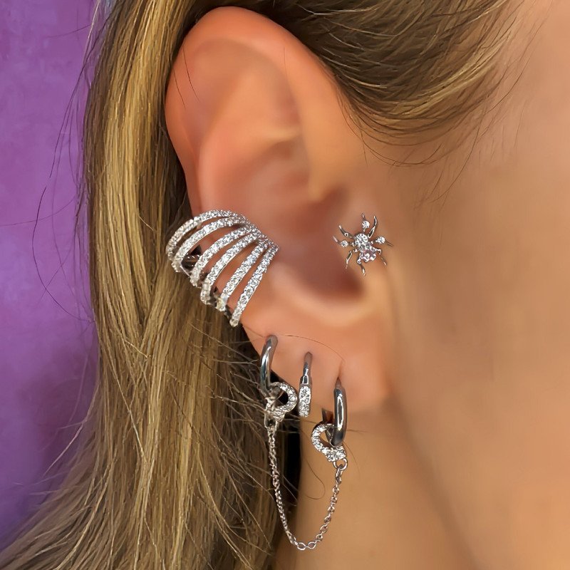 Piercing para Orelha Labret  - Aranha Luxuosa com Zircônias - Titânio - 6ORE1033