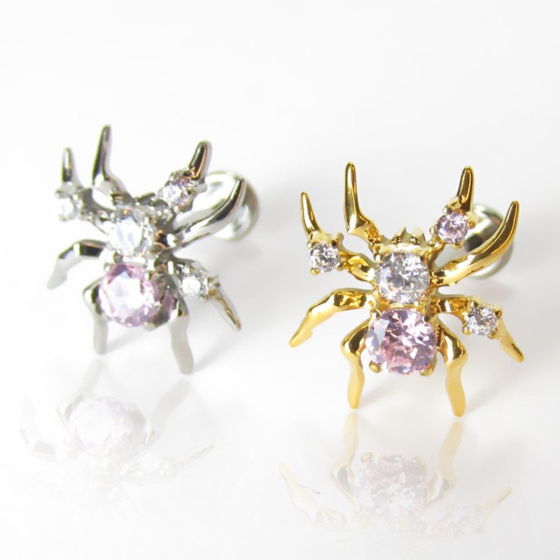 Piercing para Orelha Labret  - Aranha Luxuosa com Zircônias - Titânio - 6ORE1033
