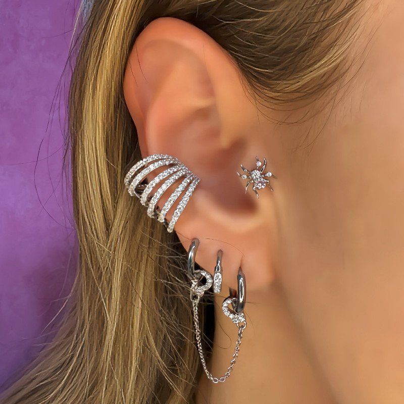 Piercing para Orelha Labret  - Aranha Luxuosa com Zircônias - Titânio - 6ORE1033