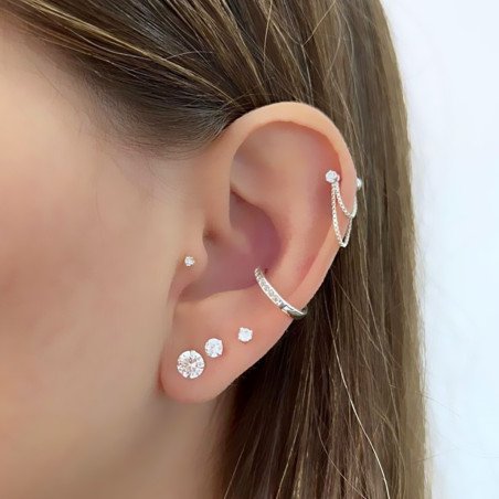 Piercing de Orelha Helix - Correntes de Prata com Pingente em Zircônia - 6ORE1026