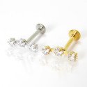 Piercing de Orelha - Labret Cluster Trio de Estrelas em Zircônias - Rosca Interna - 6ORE1034
