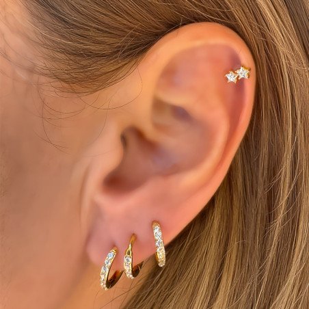 Piercing de Orelha -Labret Duas Estrelas com Zircônias - Rosca Interna - 6ORE1035
