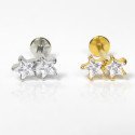Piercing de Orelha -Labret Duas Estrelas com Zircônias - Rosca Interna - 6ORE1035