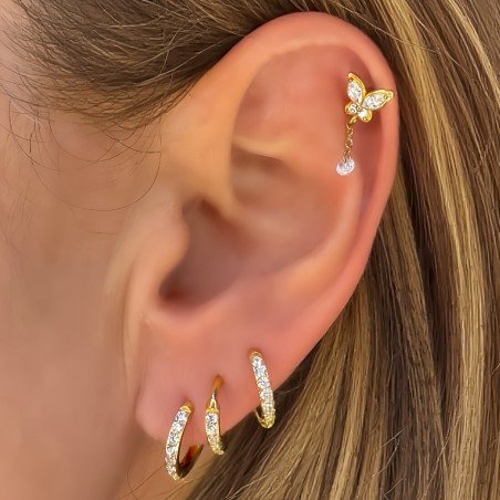 Piercing de Orelha - Labret Borboleta com Pendente - Aço Cirúrgico - 6ORE1037