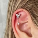 Piercing de Orelha - Labret Borboleta com Pendente - Aço Cirúrgico - 6ORE1037