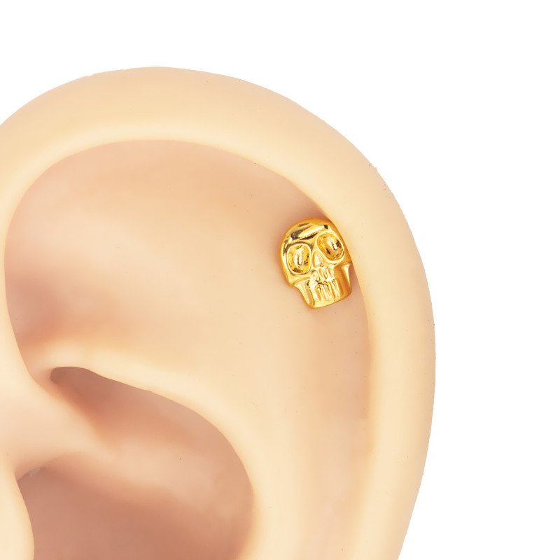 Piercing para Orelha - Labret Caveira em Titânio - 6ORE1038