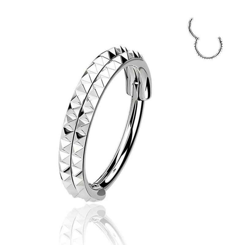 Piercing Hélix ou Conch Argolinha Clicker Dupla Pirâmide - 100% em Titânio - 6ORE1039