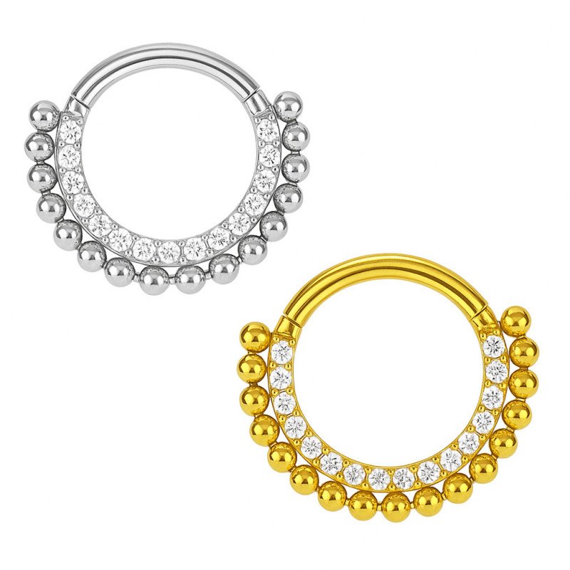 Piercing  Daith ou Septo Argolinha Clicker Com Zircônias e Bolinhas - 100% em Titânio - 6ORE1041