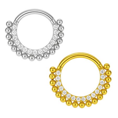 Piercing  Daith ou Septo Argolinha Clicker Com Zircônias e Bolinhas - 100% em Titânio - 6ORE1041