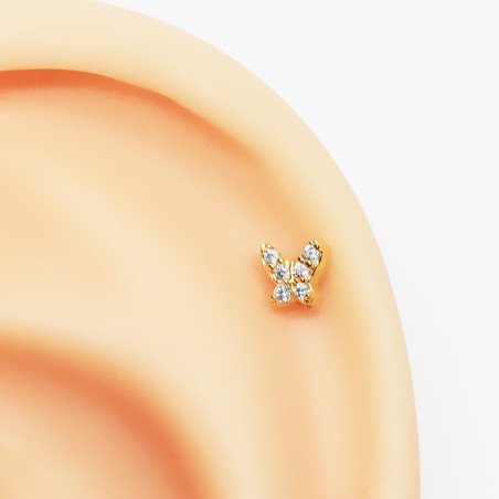 Piercing de Orelha - Mini Borboleta com Cristais - Dourado - 6ORE848