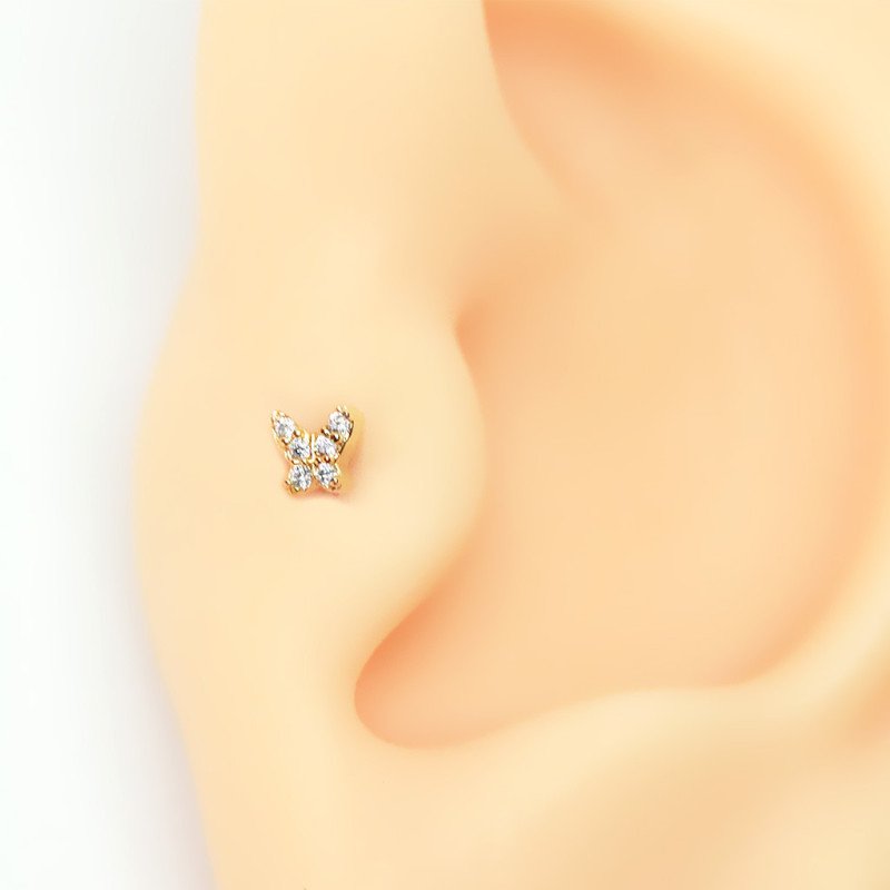 Piercing de Orelha - Mini Borboleta com Cristais - Dourado - 6ORE848