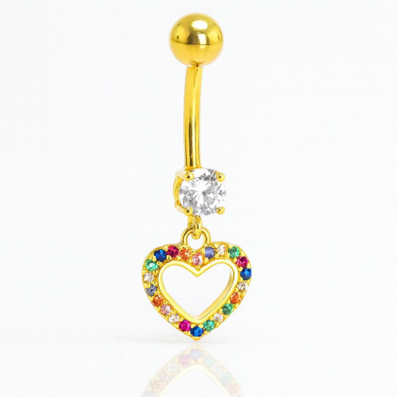 Piercing para Umbigo - Coração com Zircônias Coloridas - 1COR107