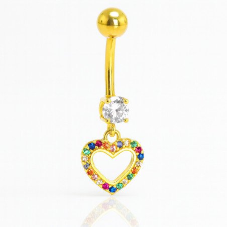 Piercing para Umbigo - Coração com Zircônias Coloridas - 1COR107