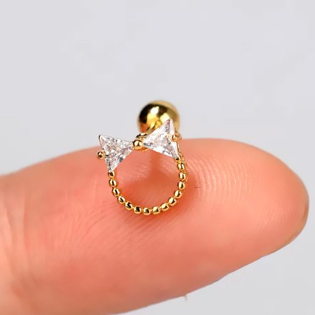 Piercing para Orelha com Lacinho de Zircônias e Arco de bolinhas - 6ORE1045
