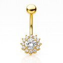 Piercings de Umbigo Dourado - Flor Cravejada de Cristais - 1FLO101