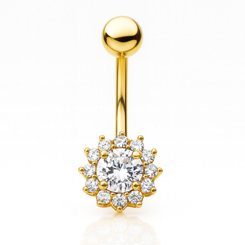 Piercings de Umbigo Dourado - Flor Cravejada de Cristais - 1FLO101