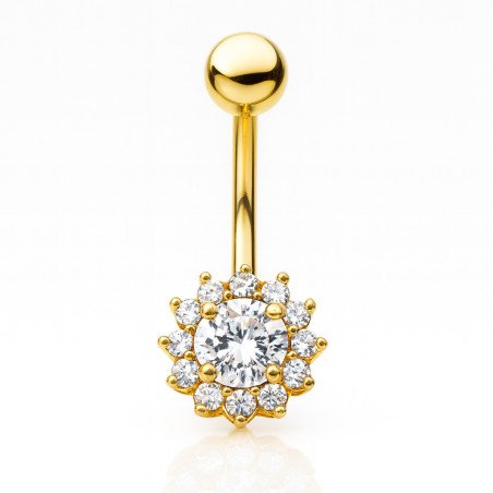 Piercings de Umbigo Dourado - Flor Cravejada de Cristais - 1FLO101
