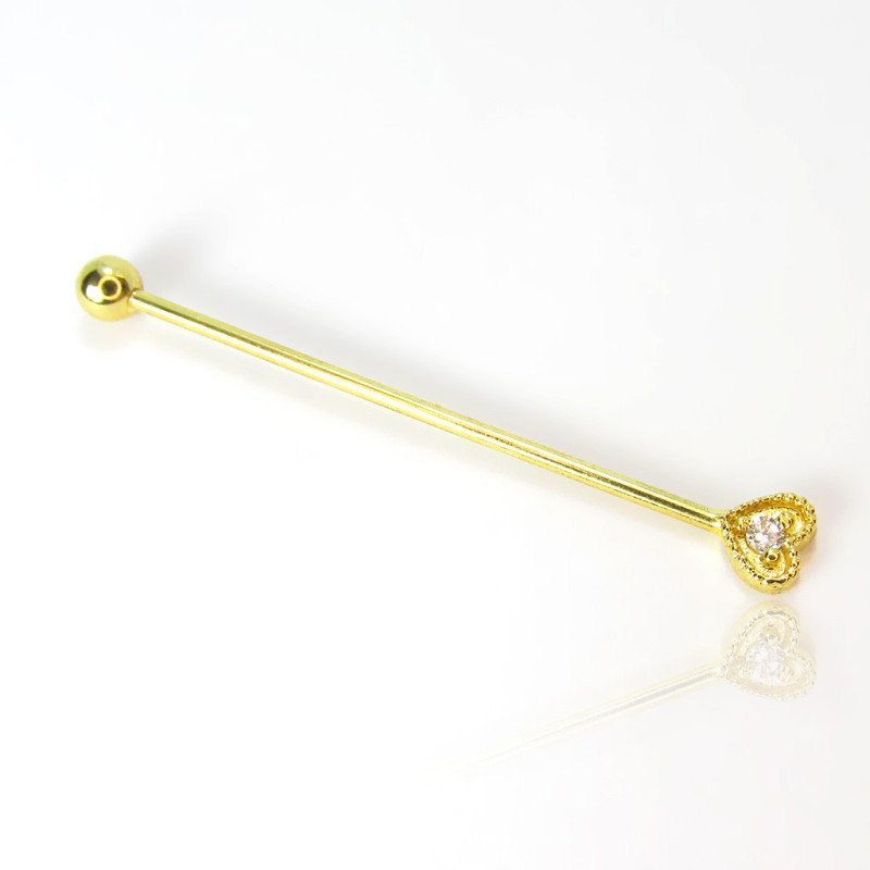 Piercing Transversal em Aço Cirúrgico com Cristais - Coração - 5TRA120