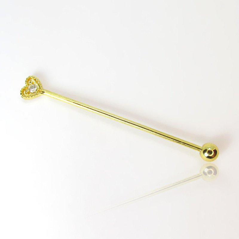 Piercing Transversal em Aço Cirúrgico com Cristais - Coração - 5TRA120