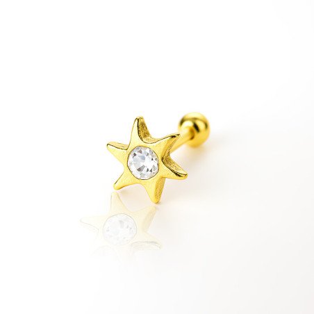 Piercing para Orelha - Estrela com Cristal - Dourado - 6ORE1047
