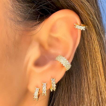 Piercing de Orelha de Argolinha Dourada com Zircônias - 6ORE1044