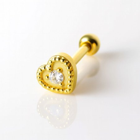 Piercing para Orelha - Coração com Cristal - Dourado - 6ORE1048
