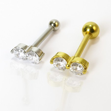 Piercing de Orelha - 2 Cristais - 6ORE1051