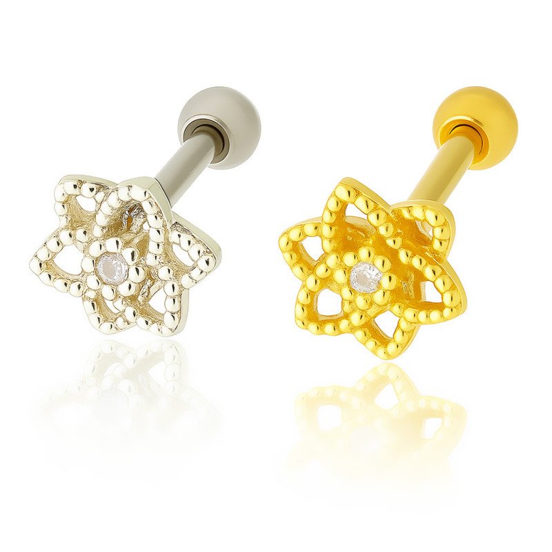 Piercing para Orelha - Flor de Lótus em Prata 925 - 6ORE1052