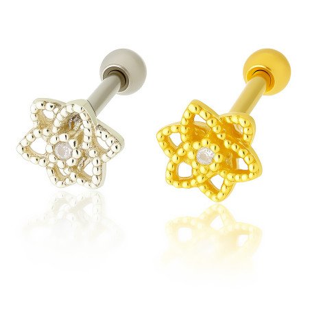 Piercing para Orelha - Flor de Lótus em Prata 925 - 6ORE1052