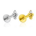 Piercing de Orelha em Titânio - Beaded Triplo com uma Zircônia - Pin Push - 7TRG272