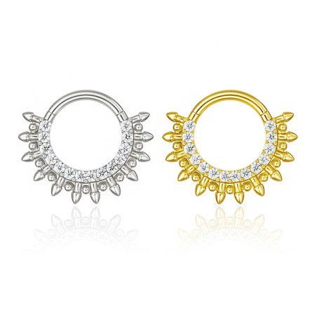 Piercing Daith ou Septo Argolinha Clicker Com Zircônias Navel e Bolinhas - Titânio - 6ORE1054