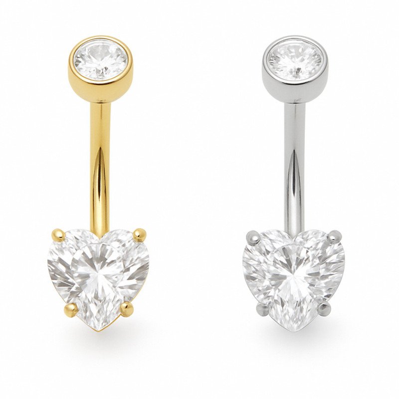 Mini Piercing de Umbigo - Coração em Zircônia - Titânio - 1COR109