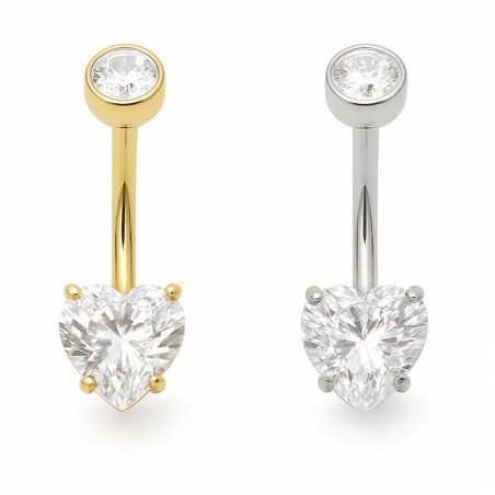 Mini Piercing de Umbigo - Coração em Zircônia - Titânio - 1COR109