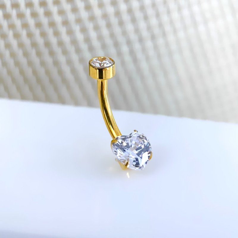 Mini Piercing de Umbigo - Coração em Zircônia - Titânio - 1COR109