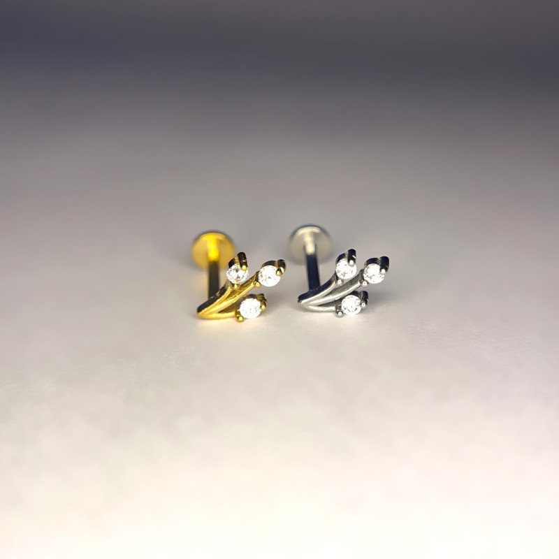 Piercing de Orelha - Labret Flor de Marquise com 3 Gemas - Rosca Interna - 6ORE1057