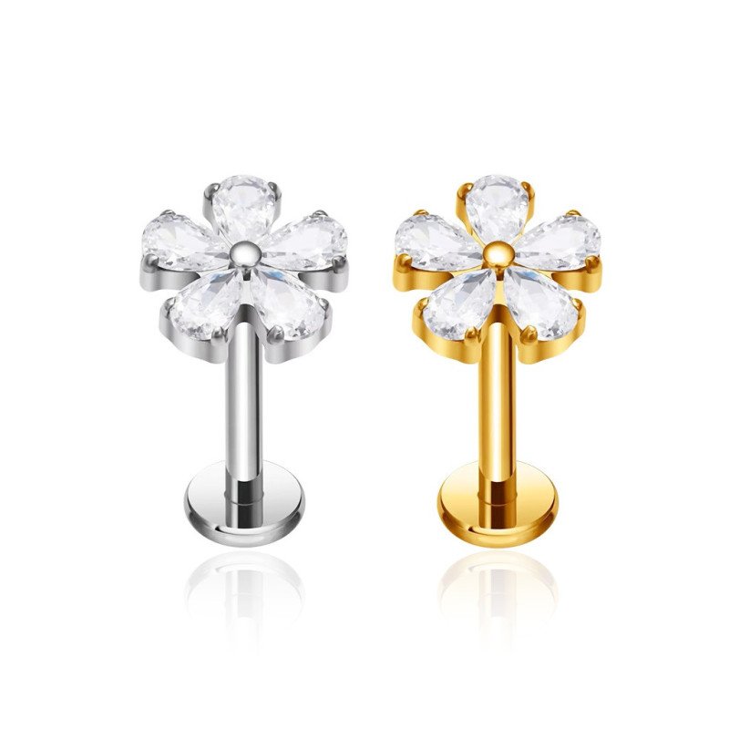 Piercing de Orelha - Piercing Labret Flor com Zircônias - 6ORE1058
