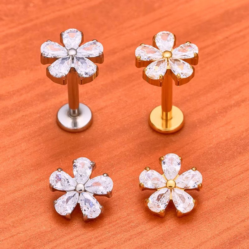 Piercing de Orelha - Piercing Labret Flor com Zircônias - 6ORE1058