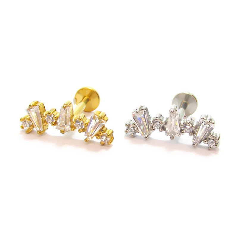 Piercing de Orelha - Labret com Barra Curva de Zircônias - 6ORE1060