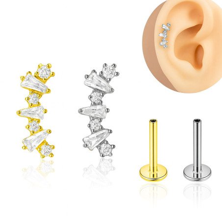 Piercing de Orelha - Labret com Barra Curva de Zircônias - 6ORE1060