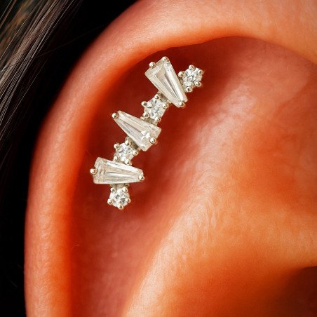 Piercing de Orelha - Labret com Barra Curva de Zircônias - 6ORE1060