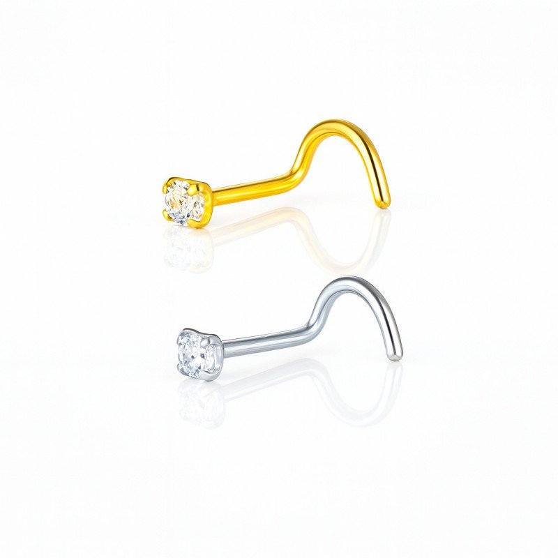Piercings de Nariz Pontão - 100% Titânio Natural - Zircônia - 2NAA93