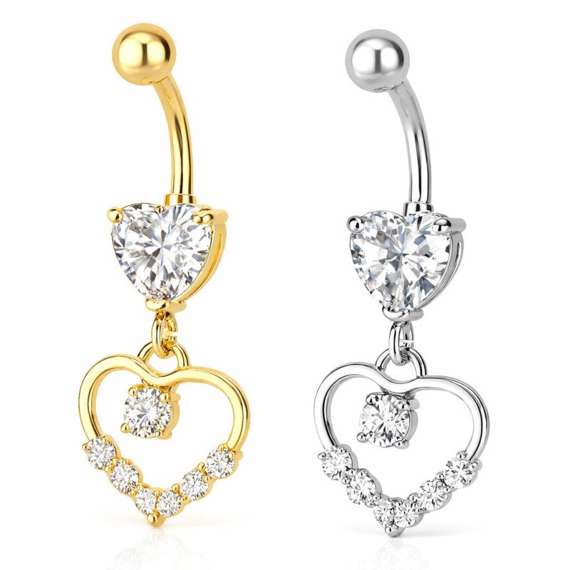 Piercing de Umbigo - Coração em Zircônia - Aço Cirúrgico - 1COR110