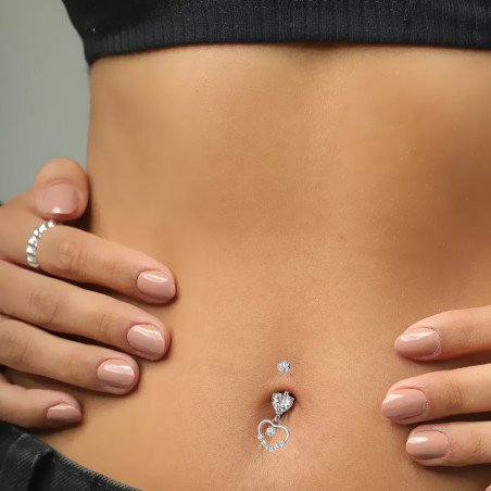 Piercing de Umbigo - Coração em Zircônia - Aço Cirúrgico - 1COR110