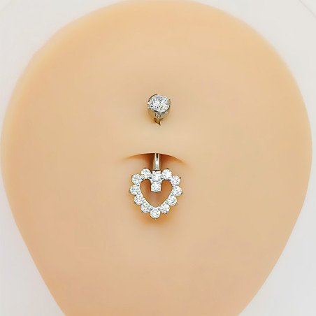 Piercing de Umbigo - Coração em Zircônia - Titânio - 1COR105