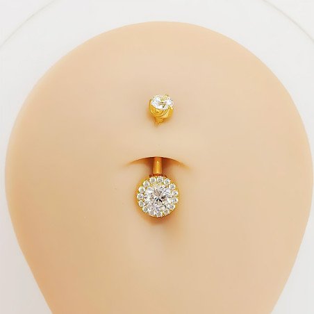 Piercing de Umbigo - Banana Flat Toda Cravejada - 100% em Titânio com Zircônias - 1SIM149
