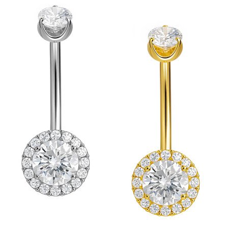 Piercing de Umbigo - Banana Flat Toda Cravejada - 100% em Titânio com Zircônias - 1SIM149