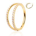 Piercing  helix ou Conch Argolinha Clicker Dupla Cravejada - PVD Gold 100% em Titânio - 6ORE618