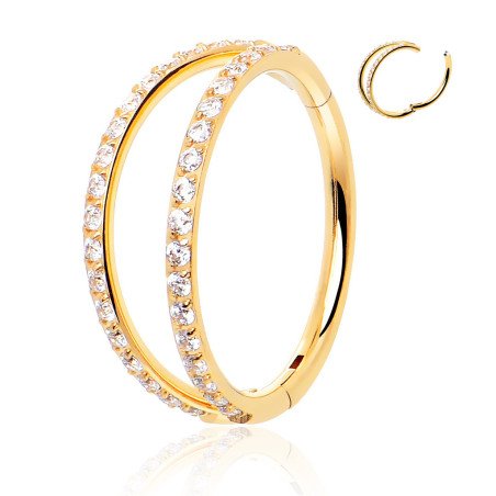 Piercing  helix ou Conch Argolinha Clicker Dupla Cravejada - PVD Gold 100% em Titânio - 6ORE618
