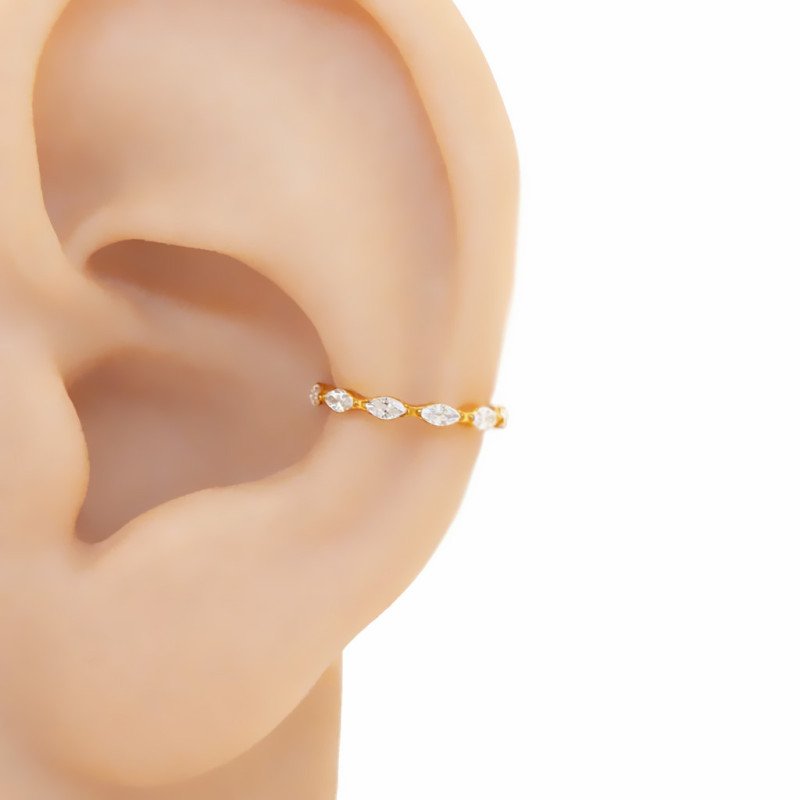 Piercing Luxo Hélix ou Conch - Argolinha Clicker em Titânio com Zircônias - 6ORE900