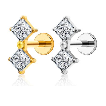 Piercing para Orelha - Labret Gêmeos Square Zircônia - Titânio - 6ORE1065